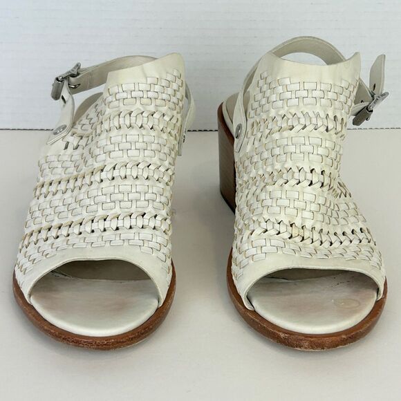 Rag & Bone Wyatt Block Heel Open Toe Leather Sandal Ivory Woven Buckle Sz 38.5 8 - Picture 3 of 12